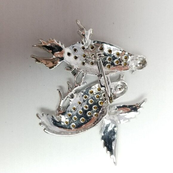 Vintage Rhinestone Birds with Red Eyes, Encrusted Silver Tone 50s 60s Style - Picture 3 of 5